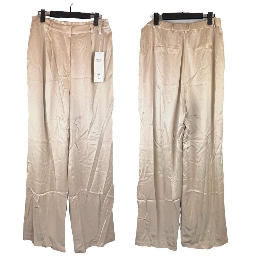 NWT Goelia Leisure Pants Light Beige Elastic Waist Acetate Pants 8